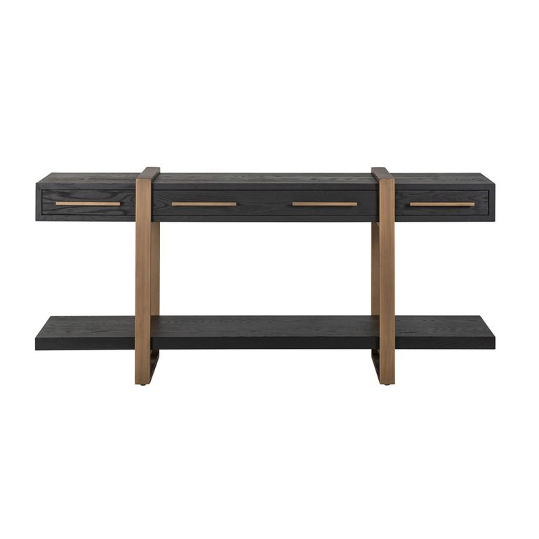 Cambon Dark Oak and Brass Large Console Table