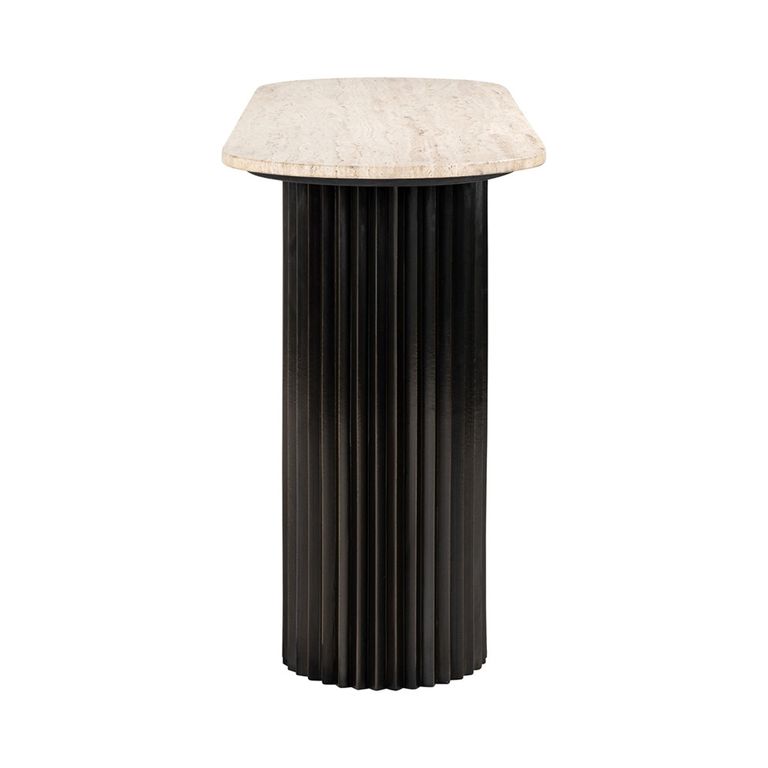 Hampton Travertine Beige Top Console Table with Black Fluted Base