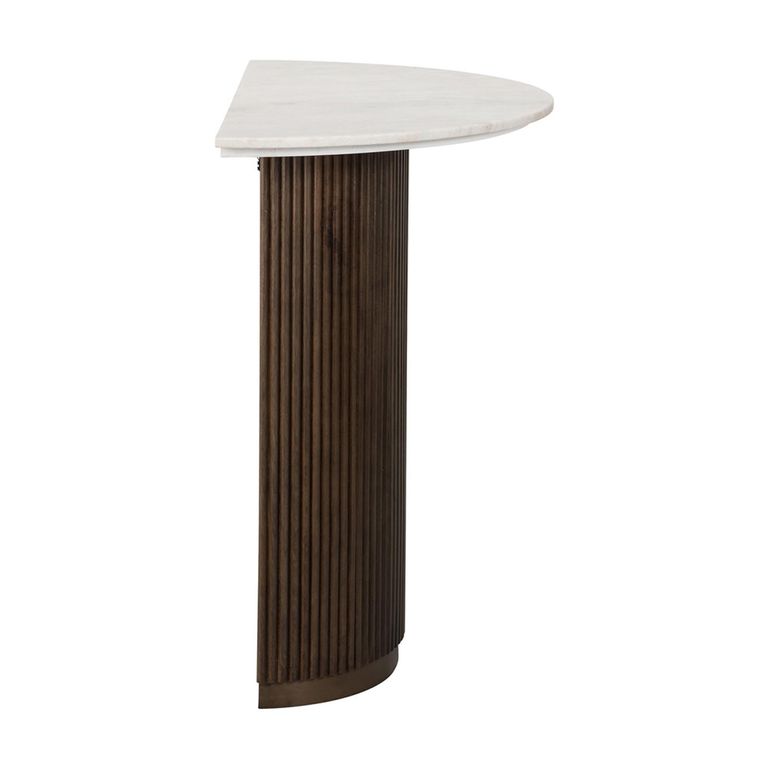 Mayfield White Marble Top Half Moon Console Table - Dark Wood Fluted Base