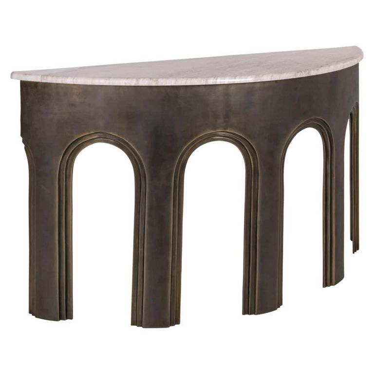 Sanchis Console Table - Half Moon - Antique Brass - Marble and Aluminium