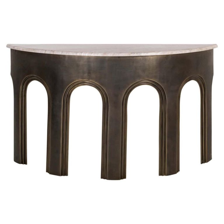 Sanchis Console Table - Half Moon - Antique Brass - Marble and Aluminium