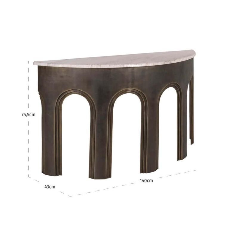 Sanchis Console Table - Half Moon - Antique Brass - Marble and Aluminium
