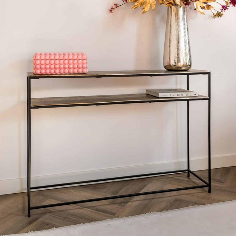 Chandon Champagne Gold Console Table with Shelf