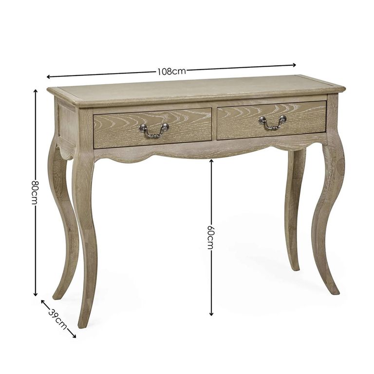 Camille Console Table - 2 Drawer - French Style - Natural - Limed Oak