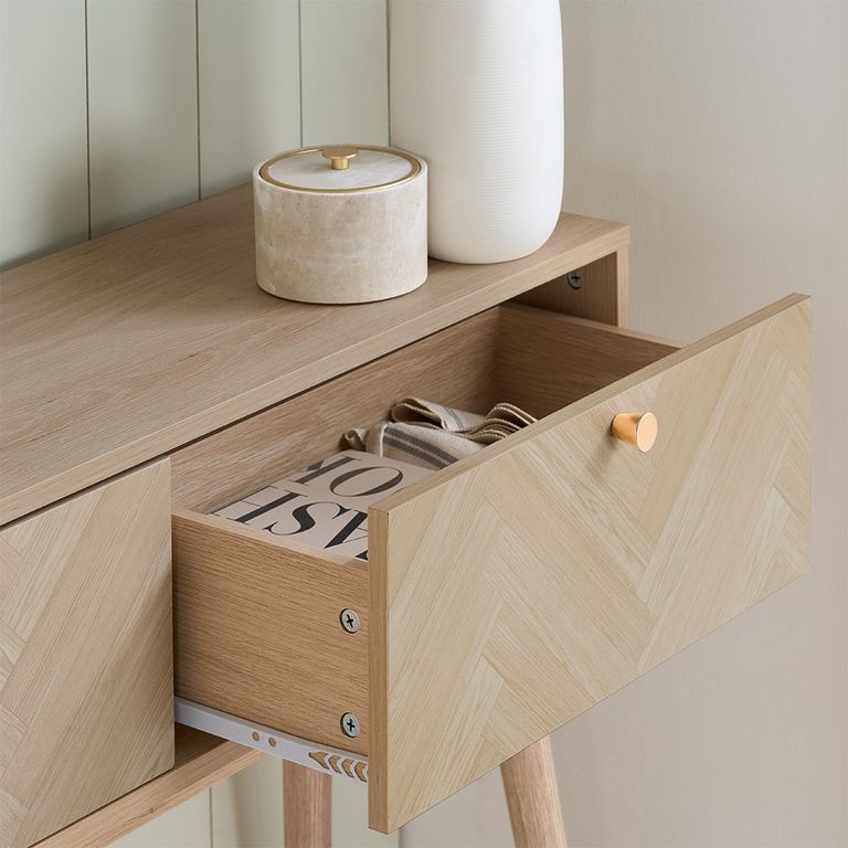 Herringford Oak Console Table - 2 Drawer - Chevron