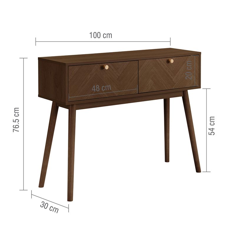 Herringford Console Table - 2 Drawer - Chevron - Walnut