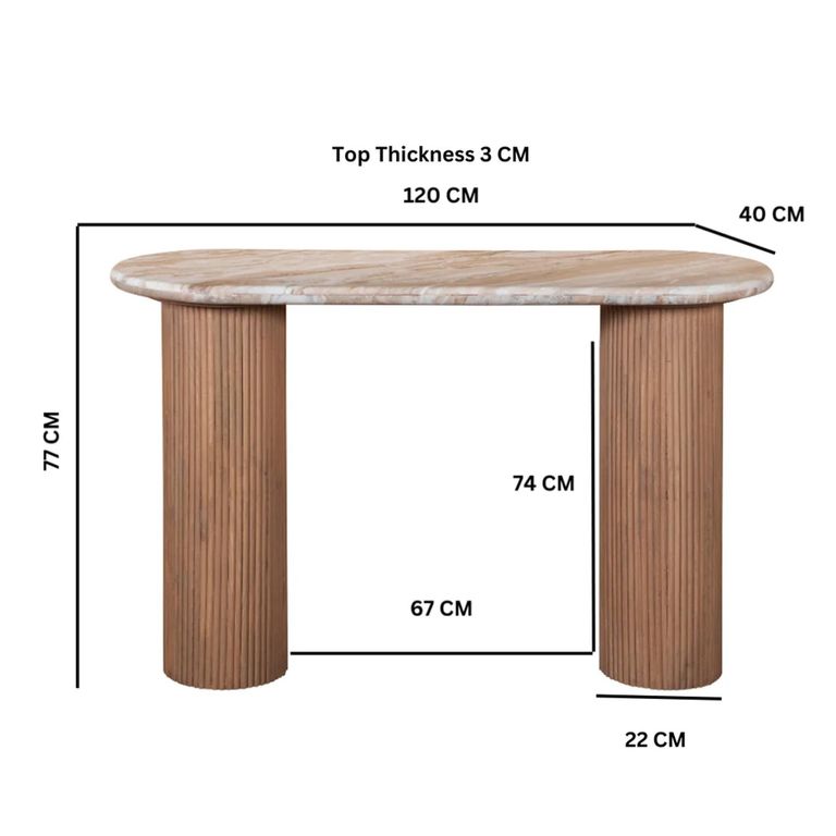 Ashford Console Table - Oval - Fluted - Pale Taupe - Marble Top and Mango Wood