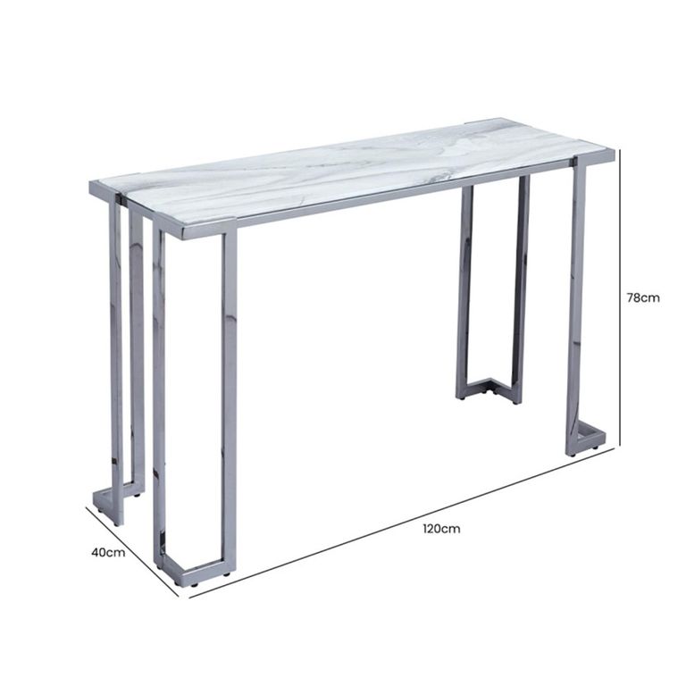 Aamari Console Table - White Marble and Chrome