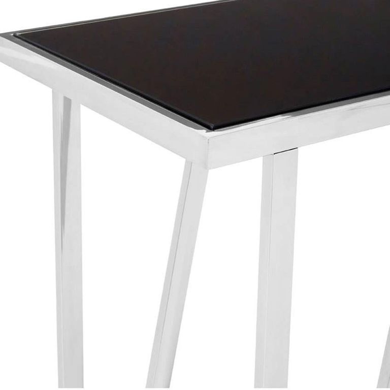 Ackley Console Table - Black Glass - Silver Legs