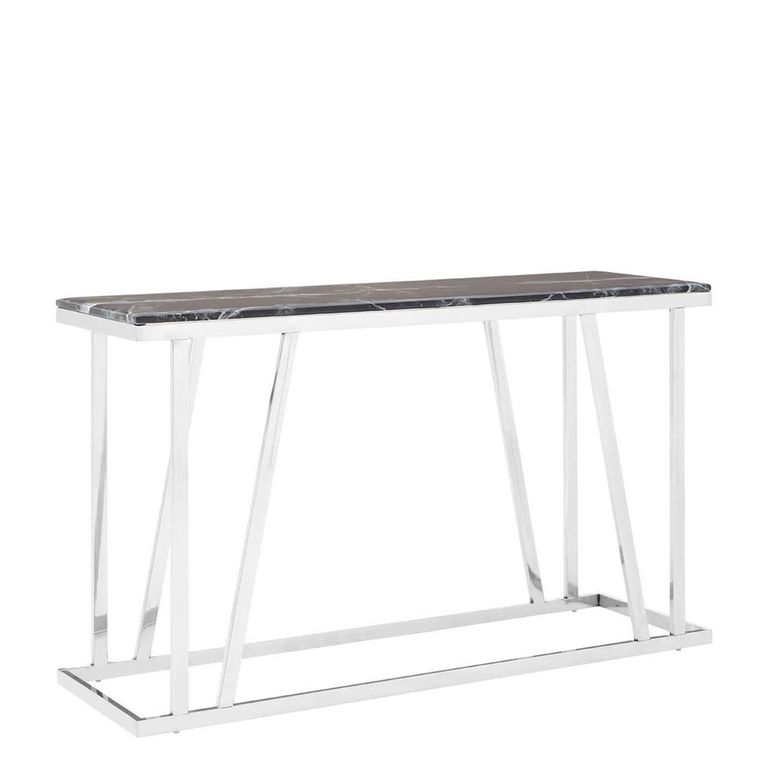 Ackley Console Table - Black Marble - Silver Legs