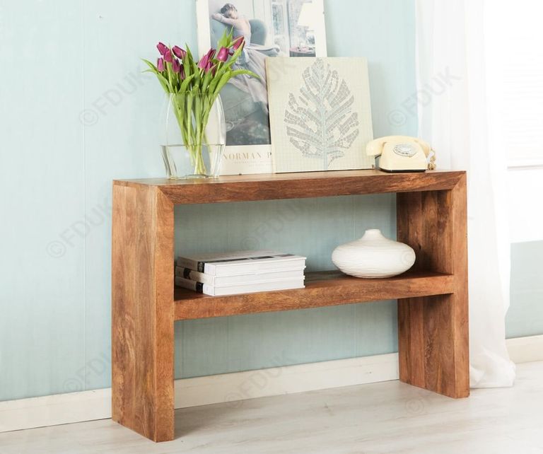 Ajmer Light Mango Wood Console Table with Shelf