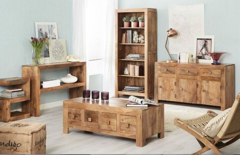 Ajmer Light Mango Wood Console Table with Shelf