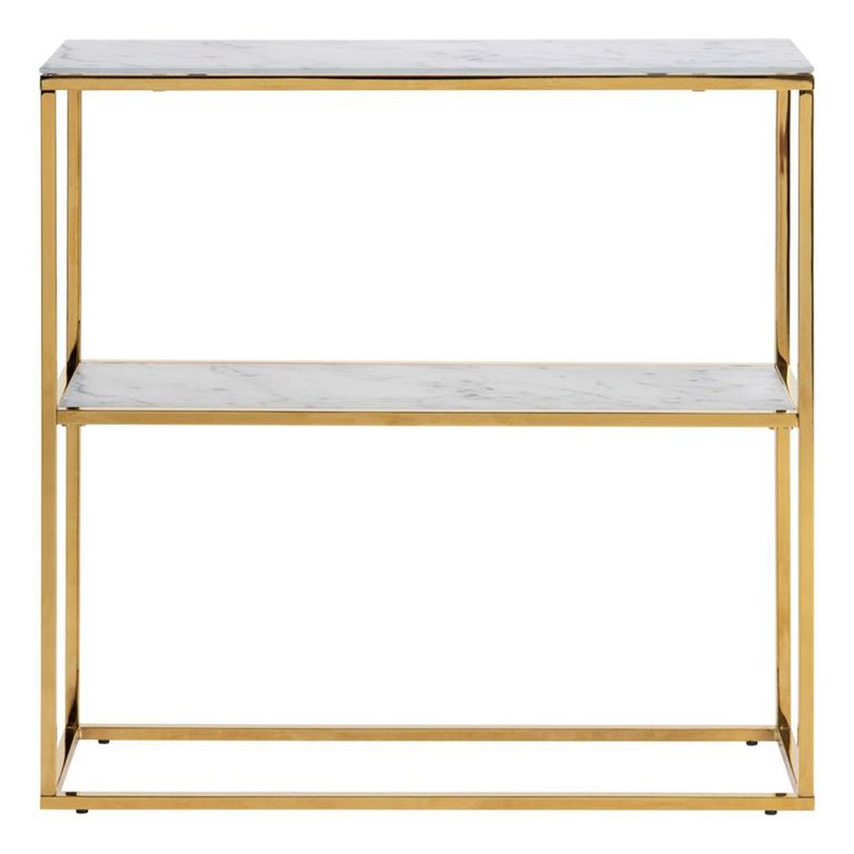 Alisma Console Table - White Marble and Gold Metal - with Shelf