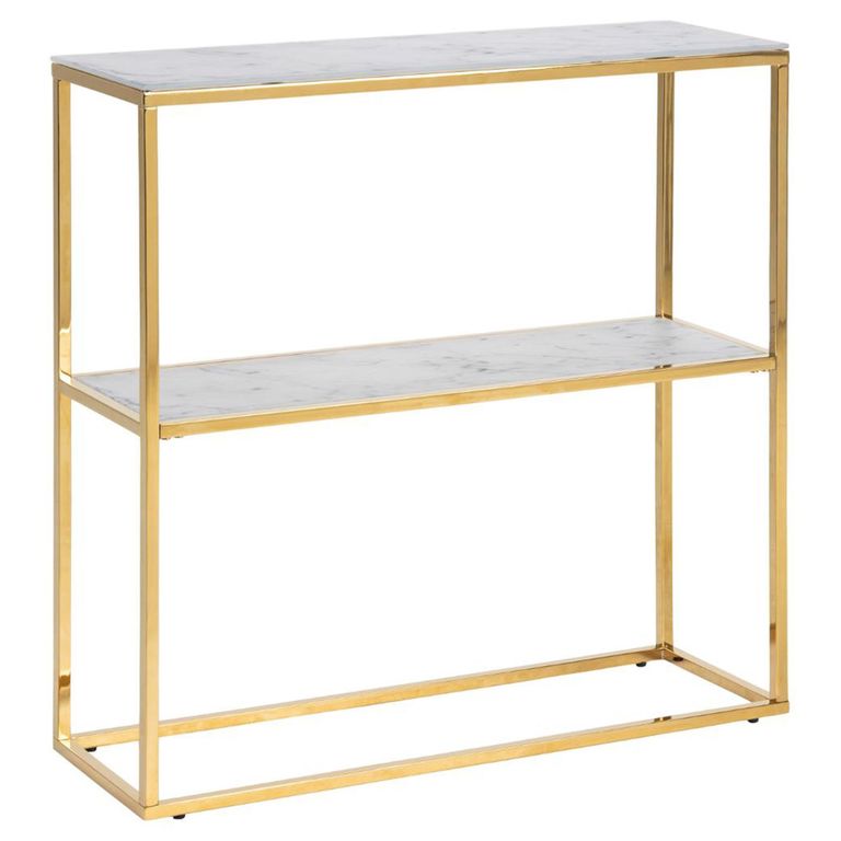 Alisma Console Table - White Marble and Gold Metal - with Shelf