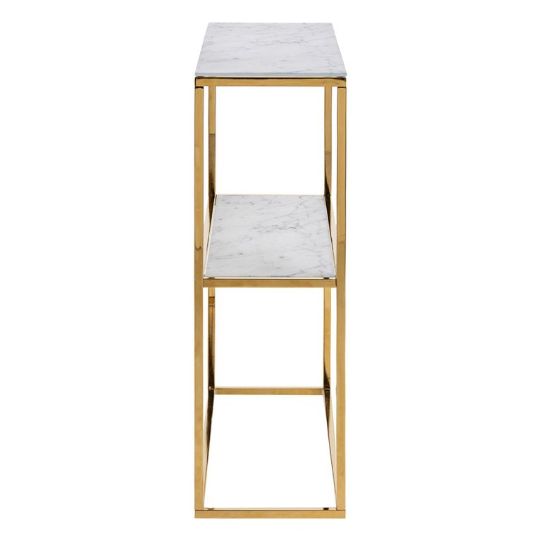 Alisma Console Table - White Marble and Gold Metal - with Shelf
