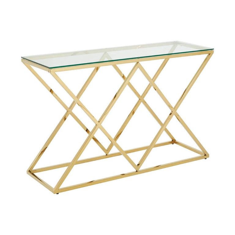 Allure Console Table - Clear Glass - Gold Inverted Prism Base