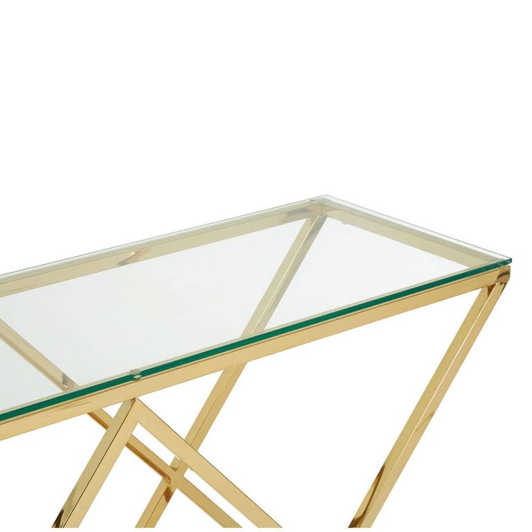 Allure Console Table - Clear Glass - Gold Inverted Prism Base