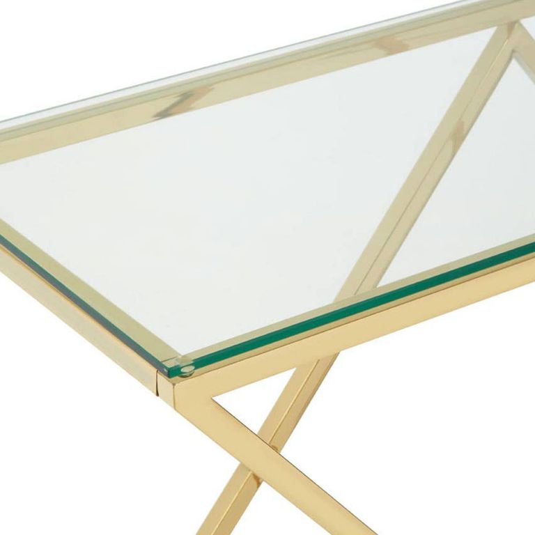 Allure Console Table - Clear Glass - Gold Inverted Prism Base