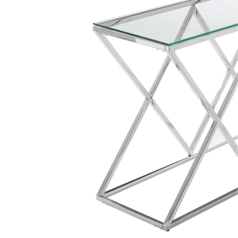 Allure Console Table - Clear Glass - Silver Inverted Prism Base