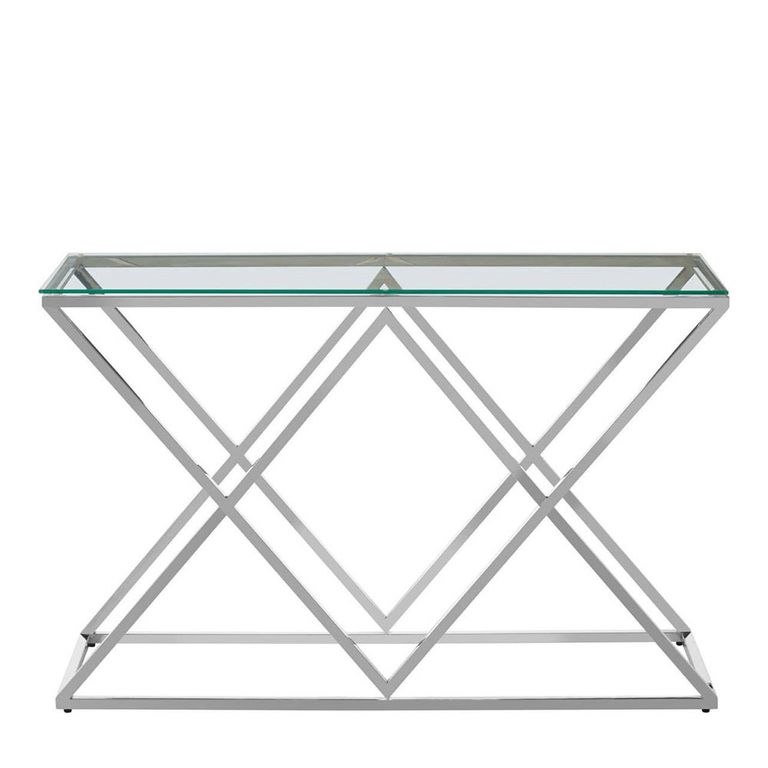 Allure Console Table - Clear Glass - Silver Inverted Prism Base