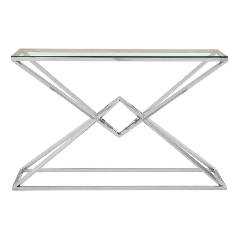 Allure Console Table - Clear Glass - Chrome Corseted Base
