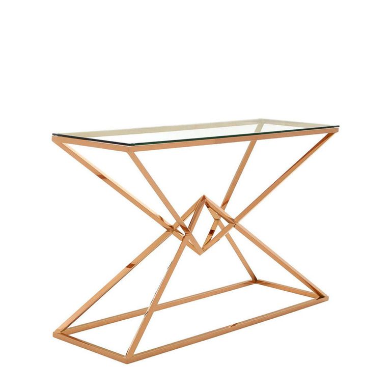 Allure Console Table - Clear Glass - Rose Gold Corseted Base