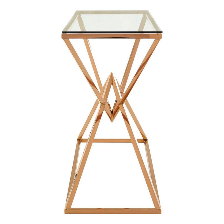 Allure Console Table - Clear Glass - Rose Gold Corseted Base