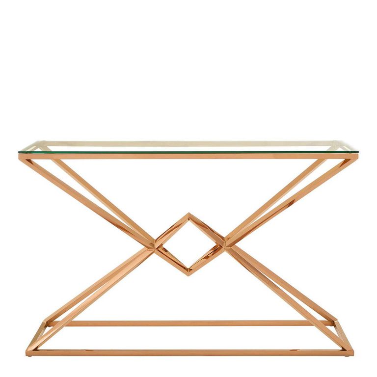 Allure Console Table - Clear Glass - Rose Gold Corseted Base