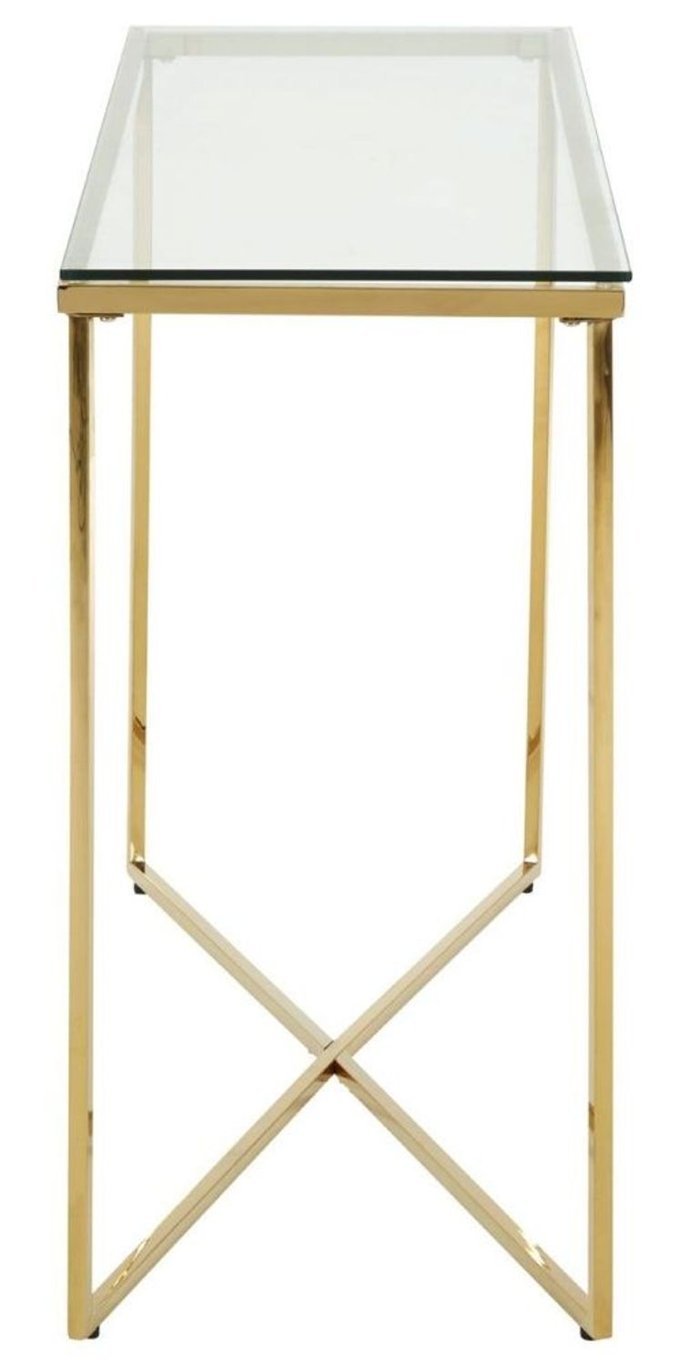 Allure Console Table - Glass - Gold Cross Base