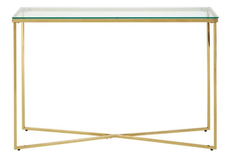 Allure Console Table - Glass - Gold Cross Base