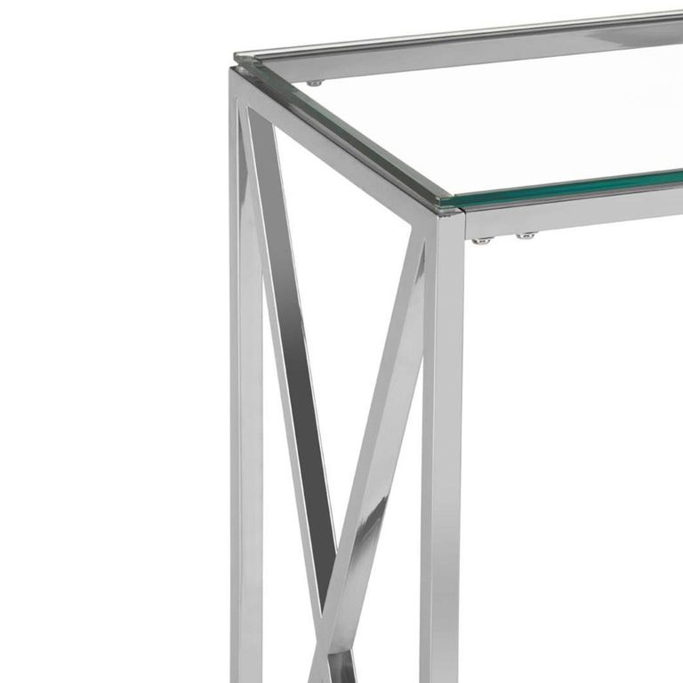 Allure Console Table - Glass - Silver Cross Base