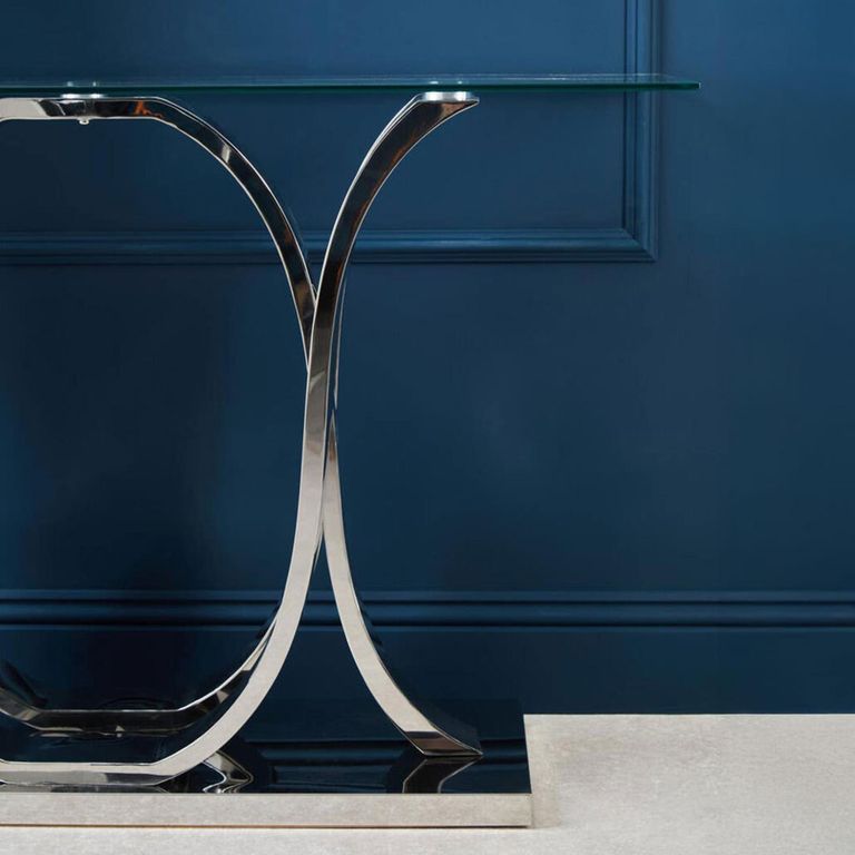Allure Console Table - Glass - Silver Curved Base