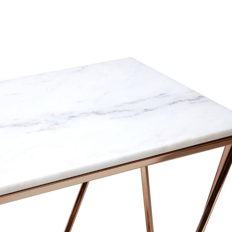 Allure Console Table - White Faux Marble - Champagne Gold Base