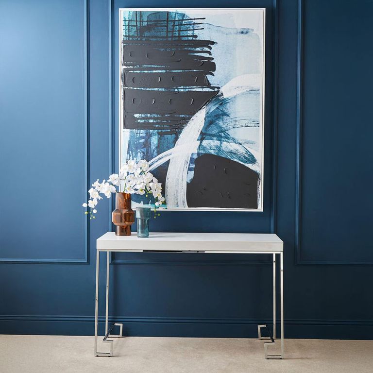 Allure Console Table - White Marble - Chrome Angled Legs