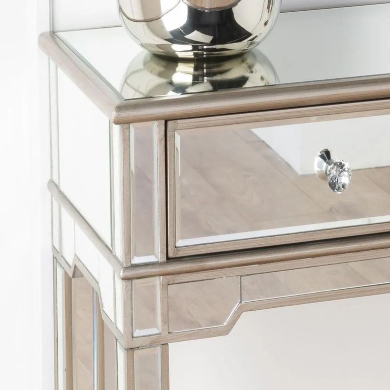 Antoinette Mirrored Champagne Trim Console Table