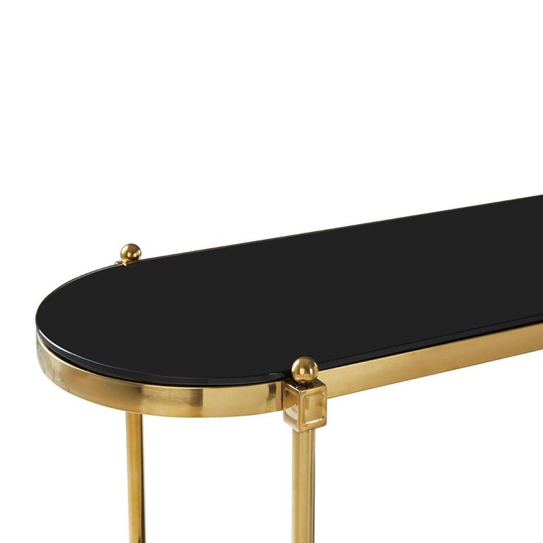 Arezzo Console Table - Oval - Black Glass and Gold Metal - with Shelf