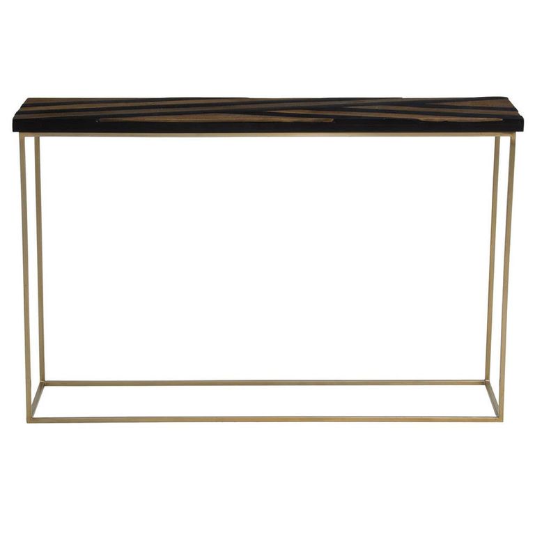 Aris Console Table - Black Acacia Wood with Gold Base