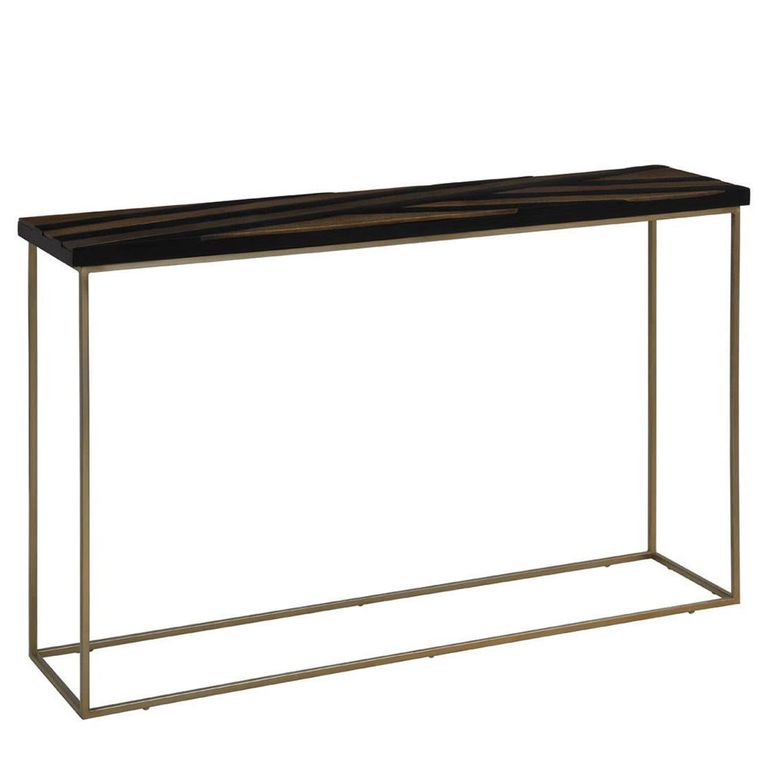 Aris Console Table - Black Acacia Wood with Gold Base