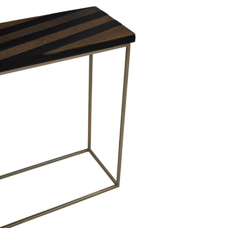 Aris Console Table - Black Acacia Wood with Gold Base
