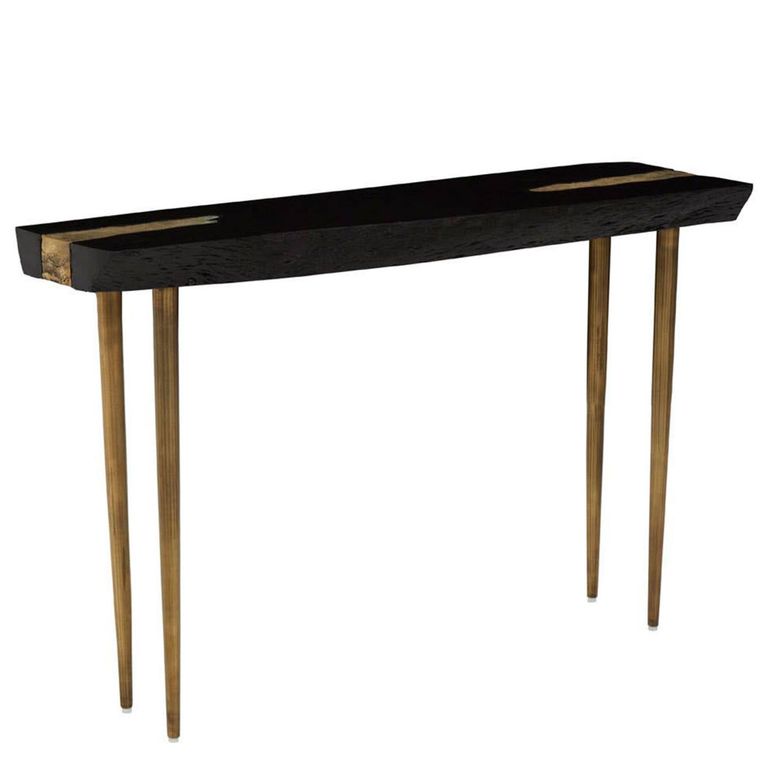 Asamra Console Table - Black Acacia Wood with Gold Legs