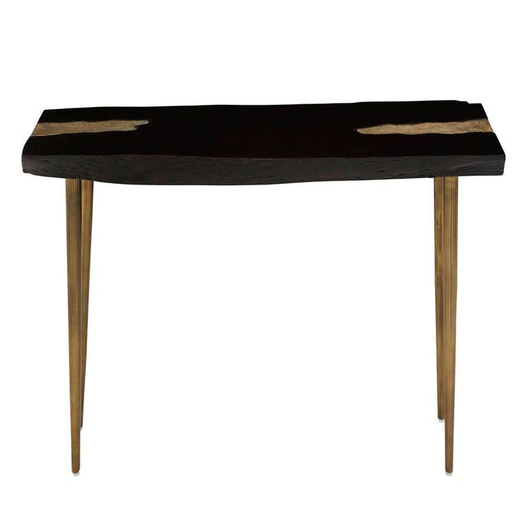 Asamra Console Table - Black Acacia Wood with Gold Legs