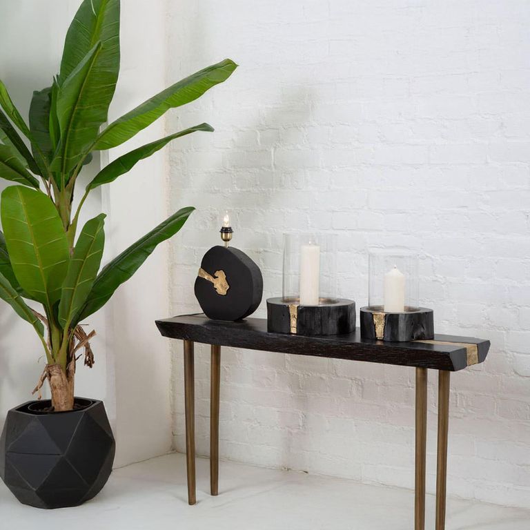 Asamra Console Table - Black Acacia Wood with Gold Legs