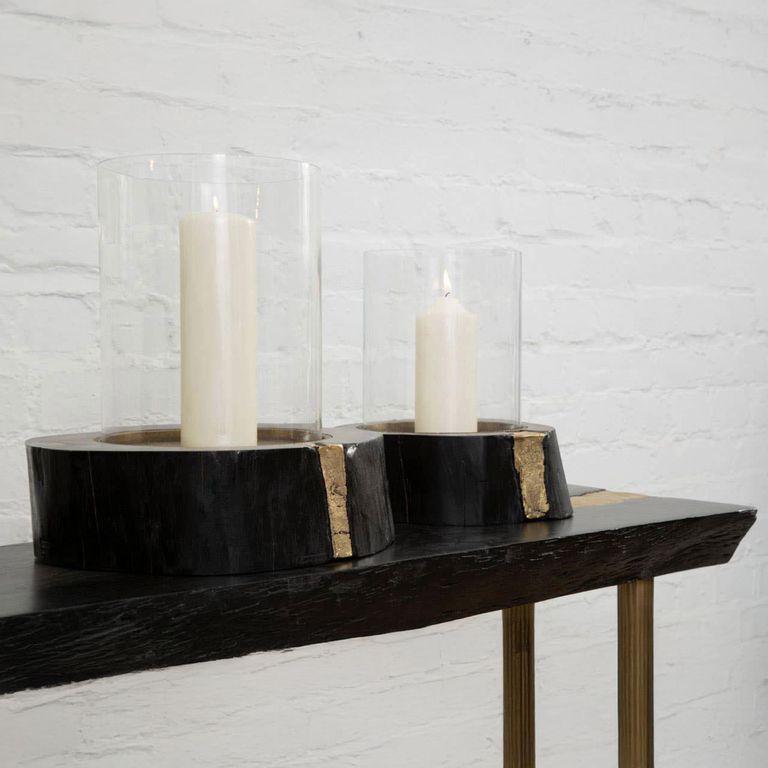 Asamra Console Table - Black Acacia Wood with Gold Legs