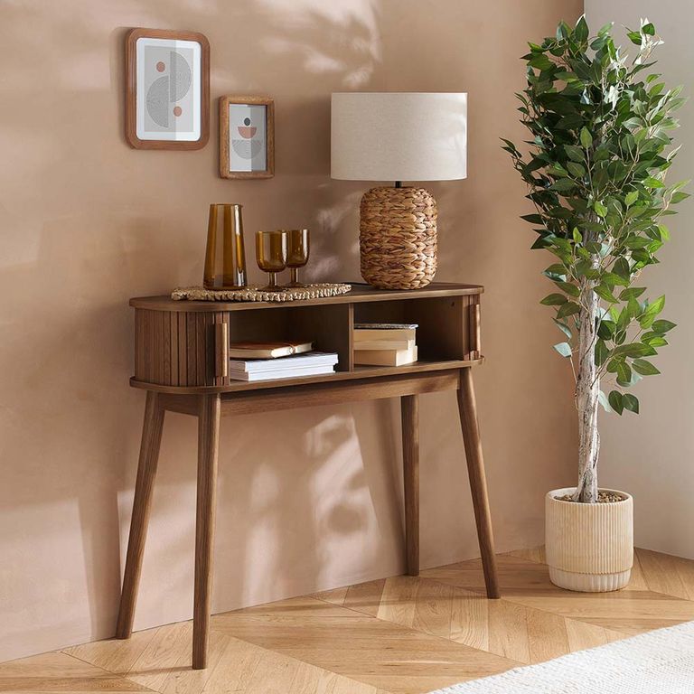 Axel Curved Console Table - Walnut Fluted