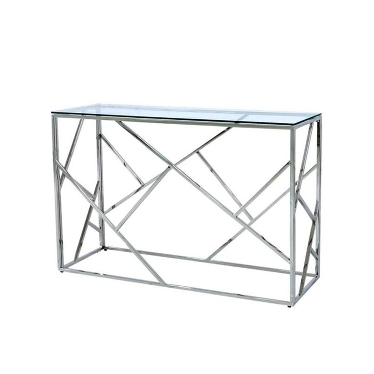 Azaria Console Table - Glass and Chrome - Geometric Base