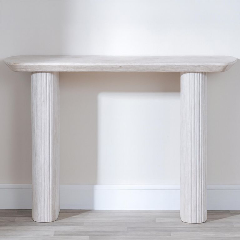 Bern Fluted White Washed Oak Effect Pedestal Console Table