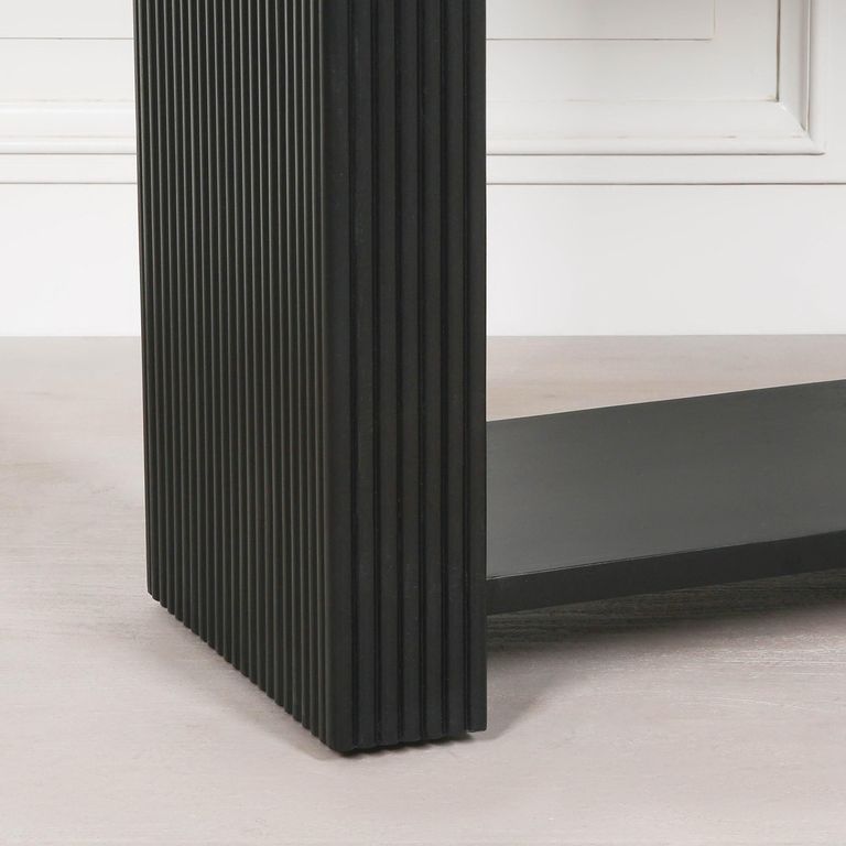 Acacia Wood Fluted Console Table - Black Painted - Large