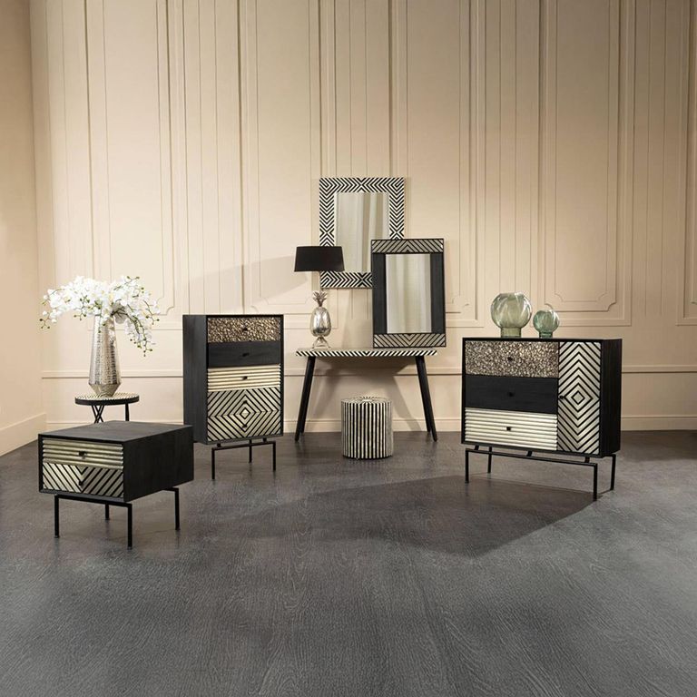 Boho Console Table - Black Bone Inlay - 110cm