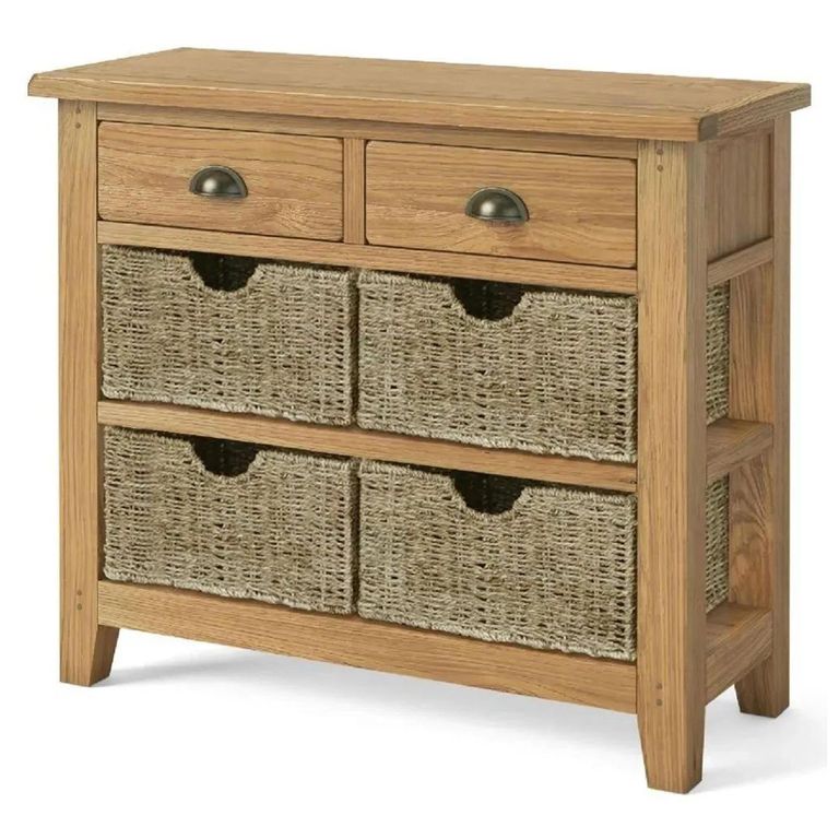 Burford Console Table - 2 Drawer - with Basket - Oak