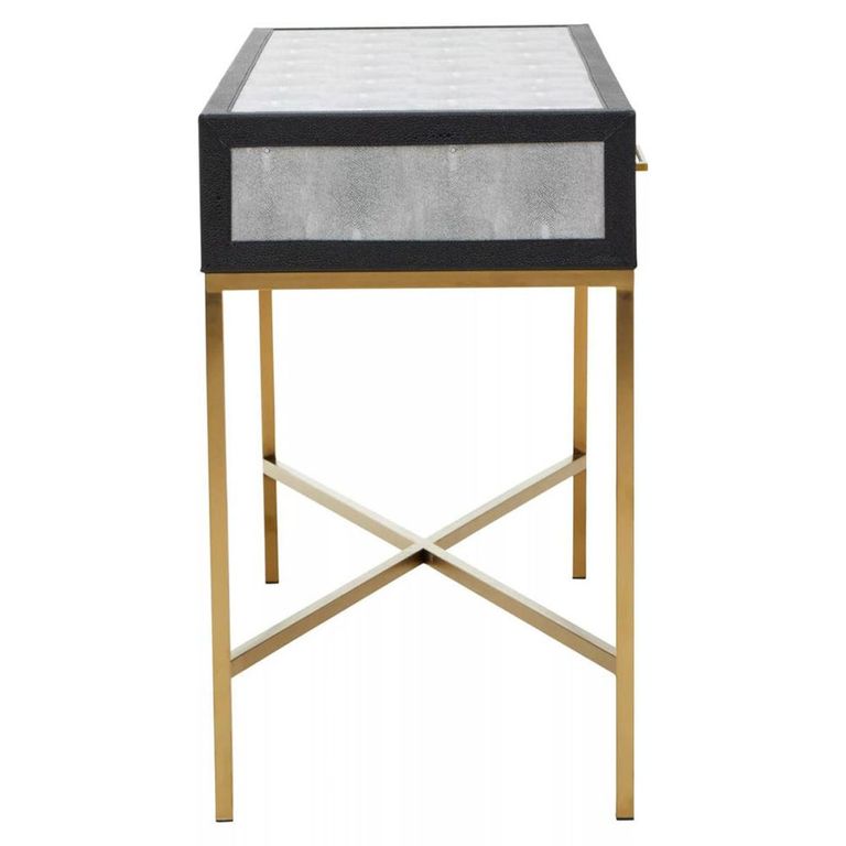 Cadio Console Table - 2 Drawer - Grey Faux Shagreen with Gold Legs